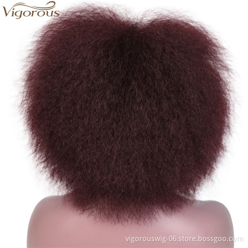 Vigorous Cheap Short Wigs Afro Kinky Straight Wigs for African American Women Honey Red Synthetic Wigs High Temperature